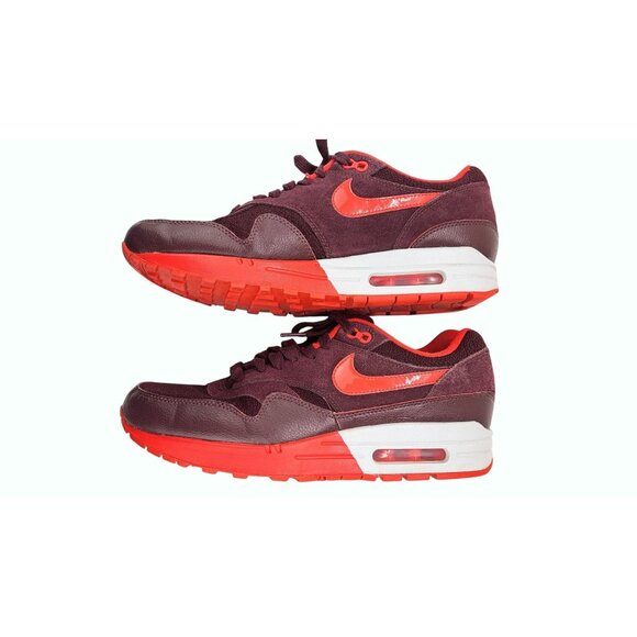 Nike Air Max 1 Sneaker Shoe Women Size 10 Burgundy Platinum Red Suede 319986-606 - Picture 2 of 10